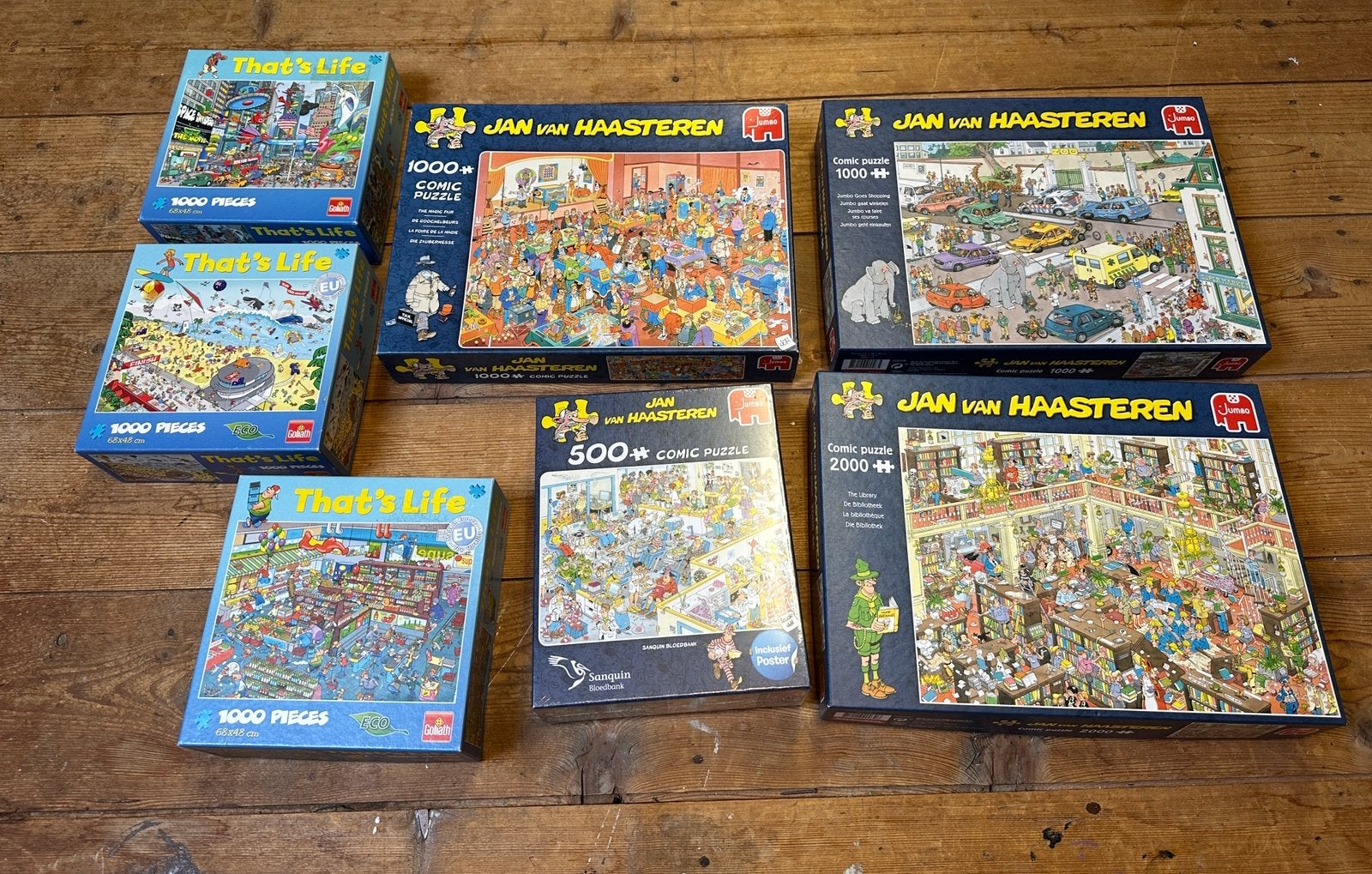 Diverse puzzels Jan van Haasteren en That’s life, Hobby en Vrije tijd, Denksport en Puzzels, Ophalen of Verzenden, 500 t/m 1500 stukjes