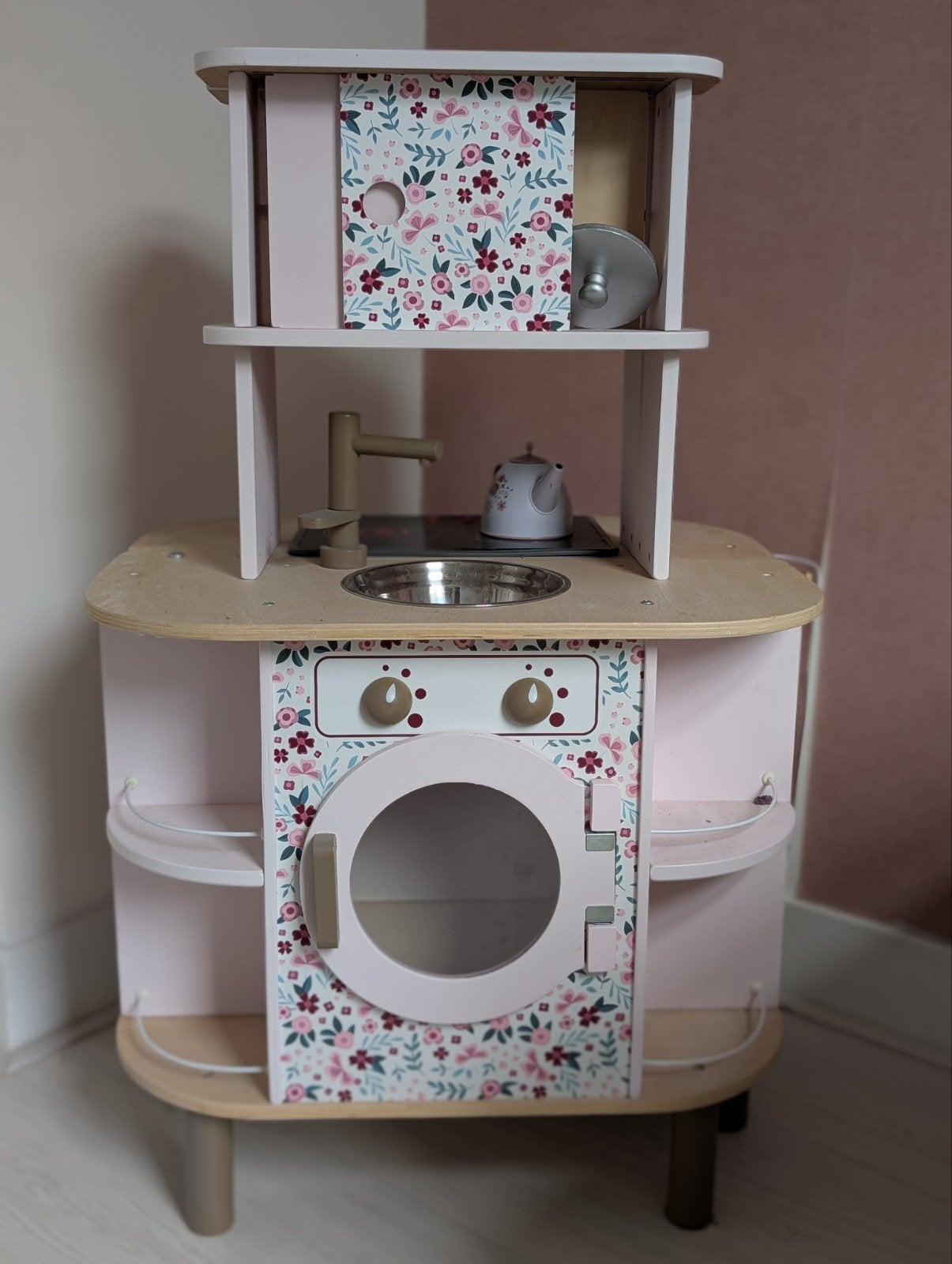 Janod Houten Speelkeuken met Wasmachine - Roze Bloemen, Ophalen, Zo goed als nieuw, Knutselen