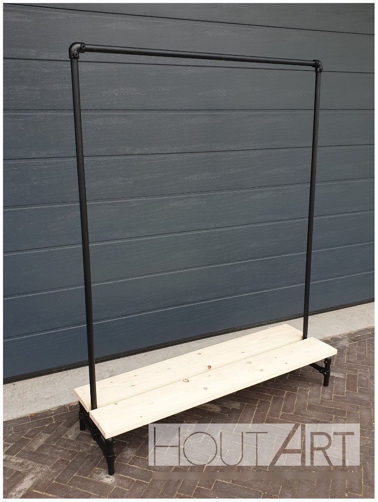 Kledingrek steigerbuis met steigerhout zwart