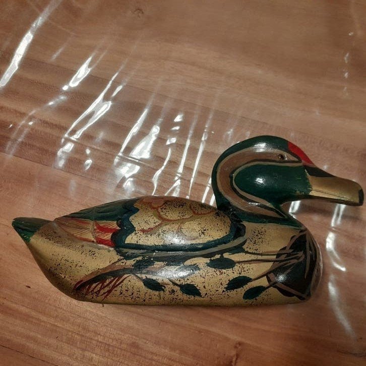 Decoratieve Houten Eend - Handgeschilderd, Gebruikt, Meerkleurig, Ophalen of Verzenden, Vintage