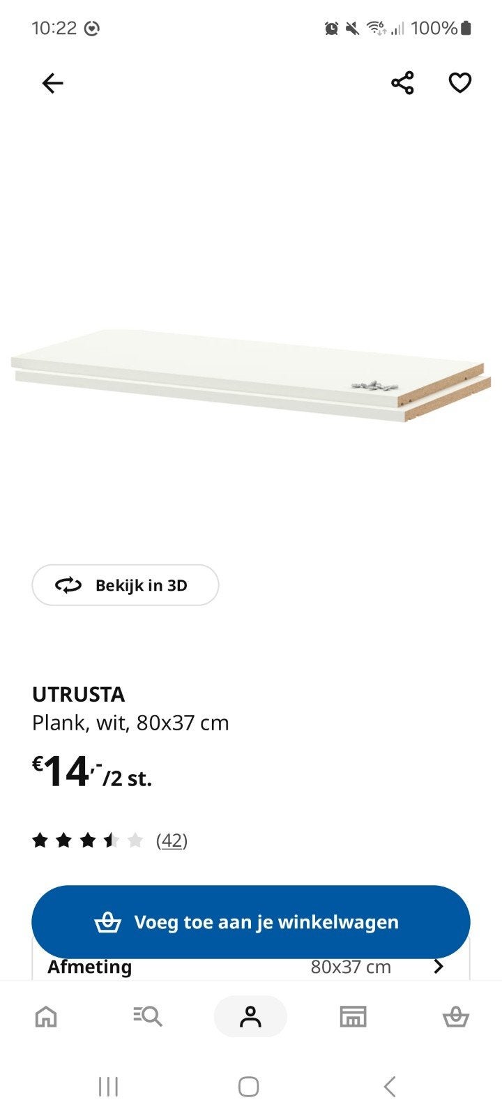 Ikea Utrusta plank voor Ikea Method, Ophalen, Nieuw, 50 tot 100 cm, Minder dan 100 cm