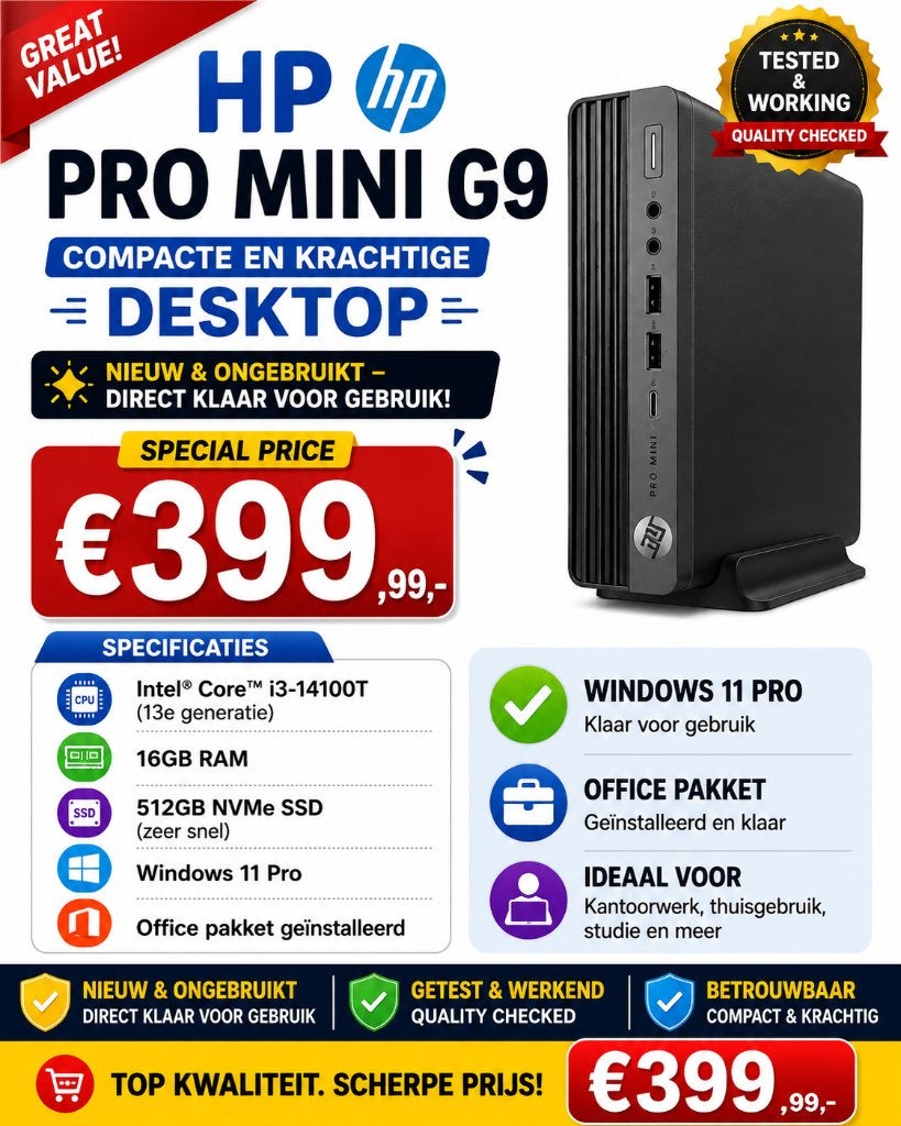 HP Mini PC G9, Ophalen, HP >, 512 GB, Zo goed als nieuw