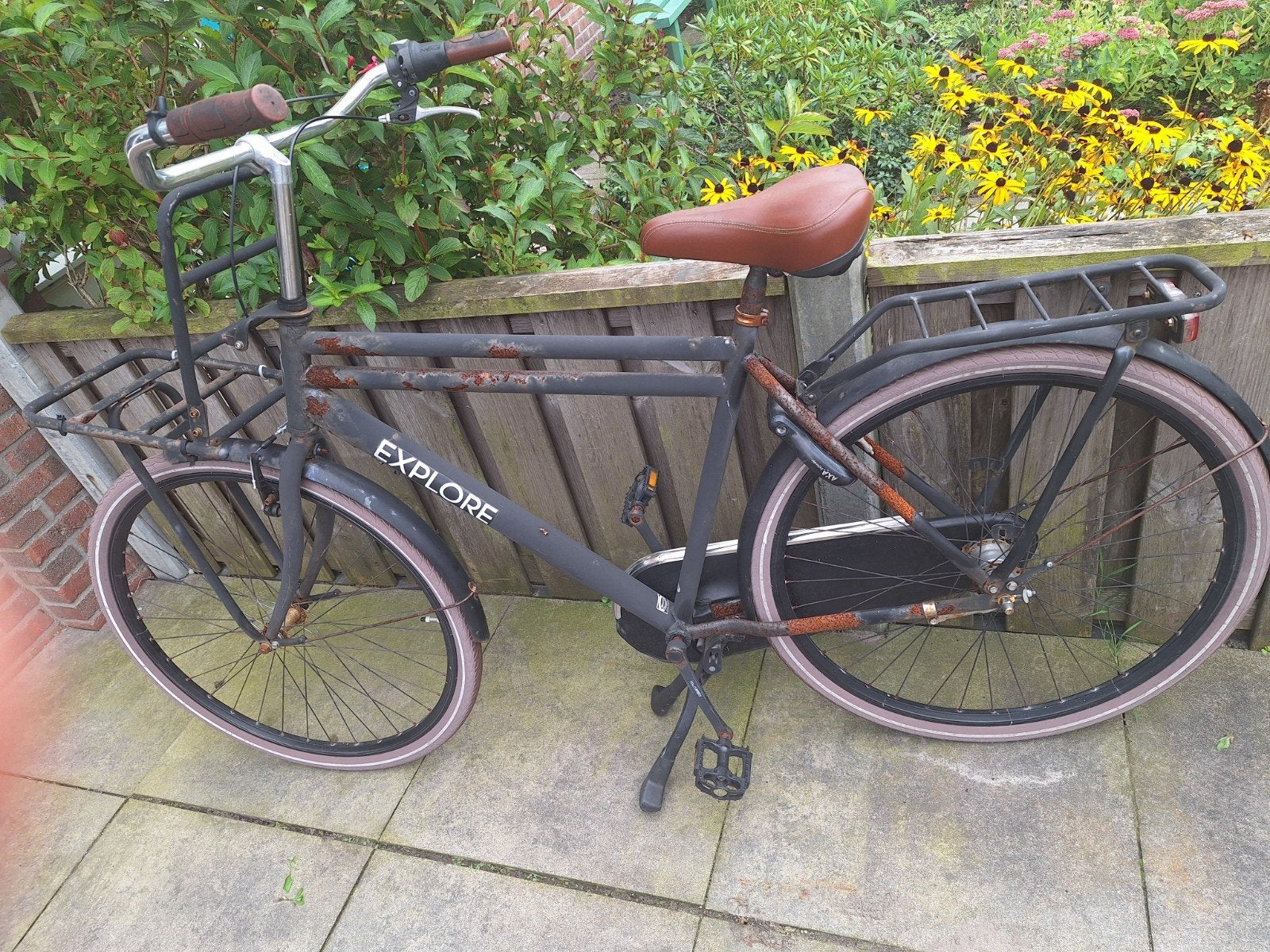 Explore herenfiets zwart met voordrager, Terugtraprem, Gebruikt, 53 tot 57 cm, Ophalen
