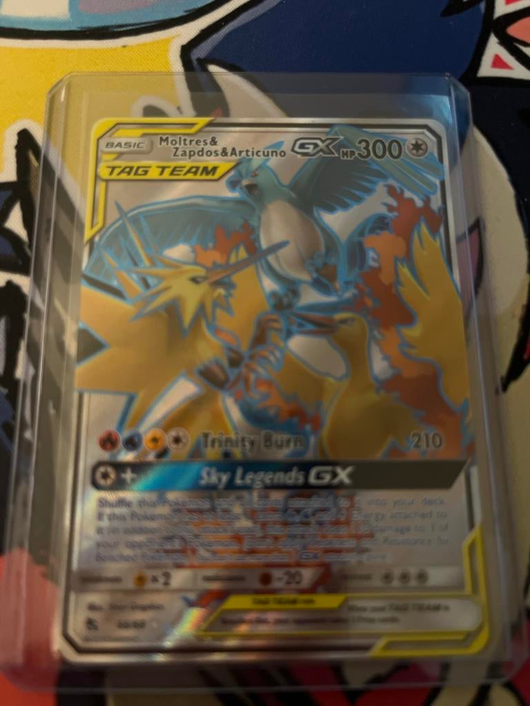 Moltres & Zapdos & Articuno GX Pokémon kaart, Ophalen of Verzenden, Gebruikt, Losse kaart, Foil