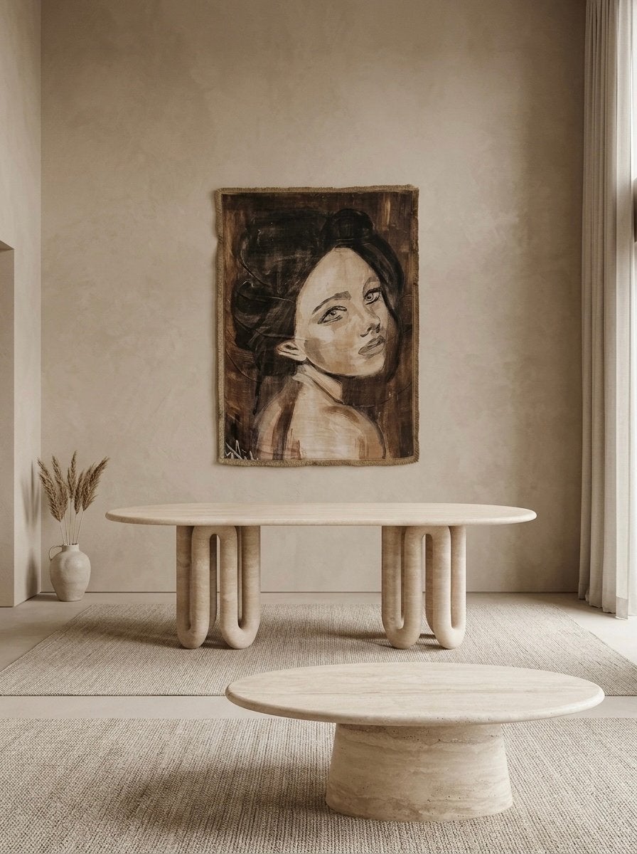Spectaculaire travertin eettafel & salontafel set, Ophalen of Verzenden, Nieuw