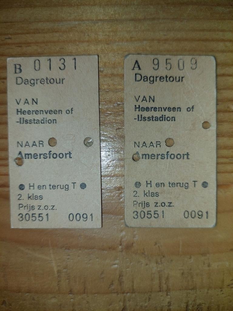 2x dagretour Heerenveen-Amersfoort 2e klas met knipgaten, Ophalen of Verzenden, Zo goed als nieuw, Trein, Overige typen