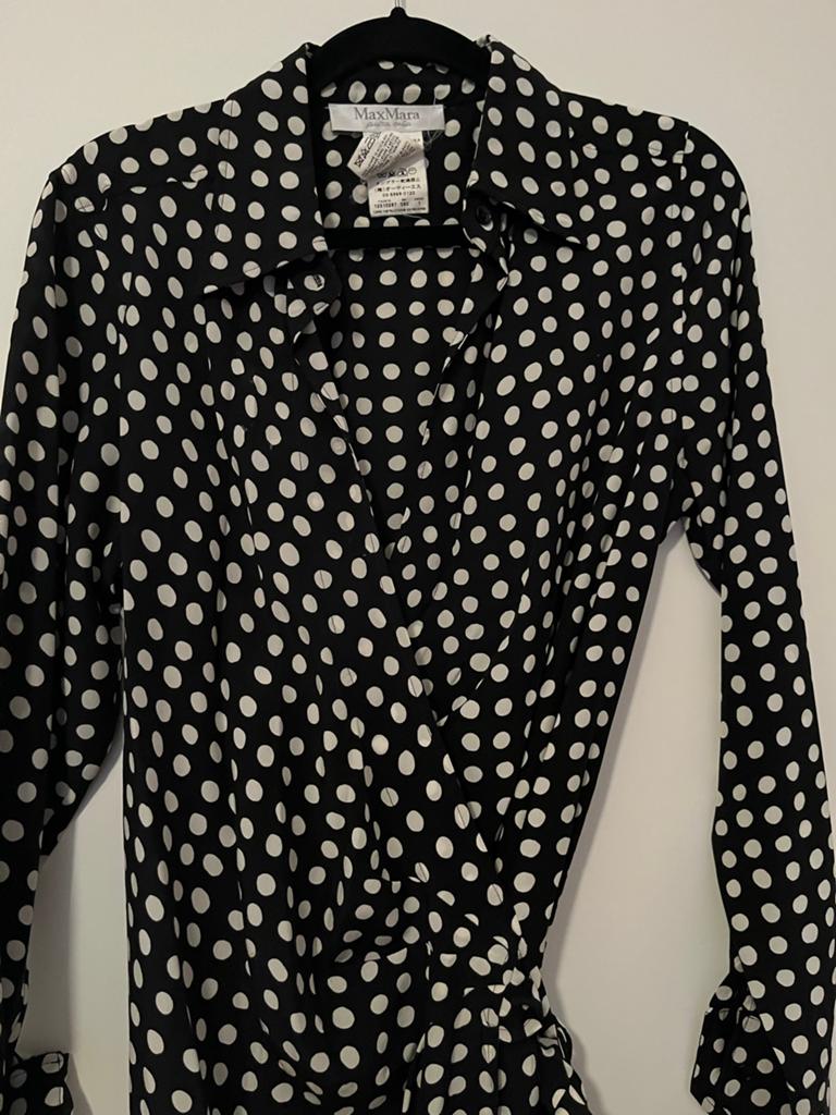 Max Mara Zwart-Wit Wikkeljurkje - Maat 36 (S), Kleding | Dames, Ophalen of Verzenden, Zo goed als nieuw, Maat 36 (S), Zwart
