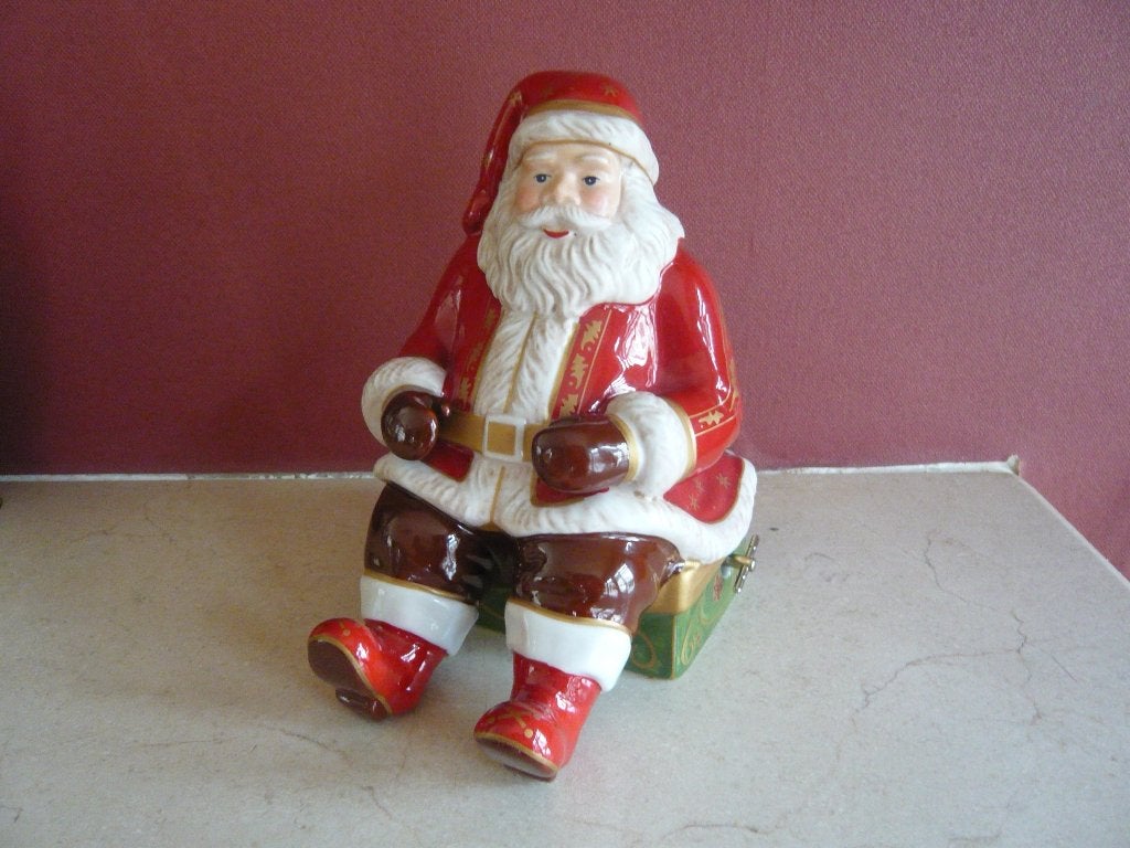Villeroy & Boch speeldoos dikke Kerstman op cadeau  17cm, Diversen, Kerst, Ophalen of Verzenden, Zo goed als nieuw