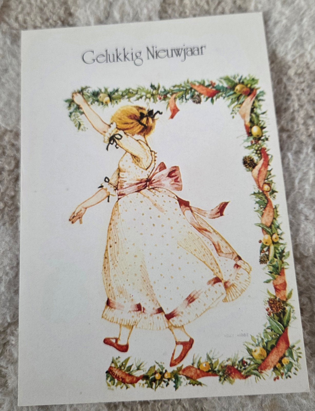 Vintage Holly Hobbie Gelukkig Nieuwjaar kaart, Verzenden, 1980 tot heden, Gelopen, Feest(dag)