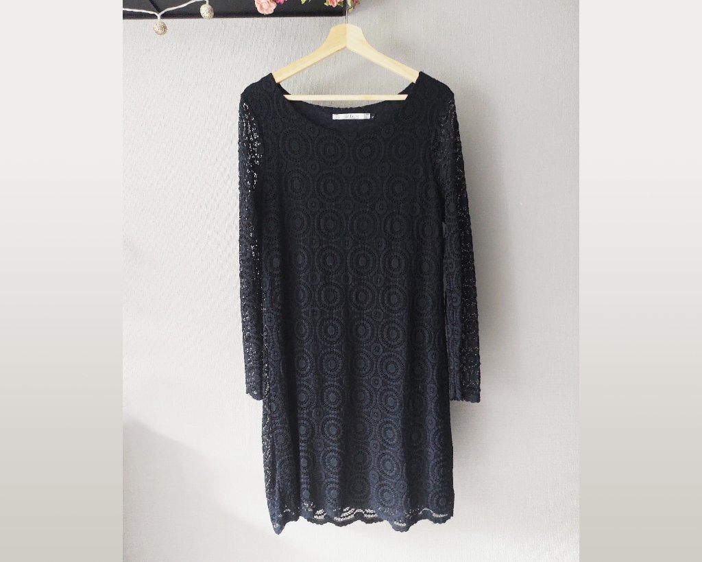 Mooie longsleeve kanten jurk van Flore, maat L - nieuw, Maat 38/40 (M), Fiore, Zwart, Nieuw