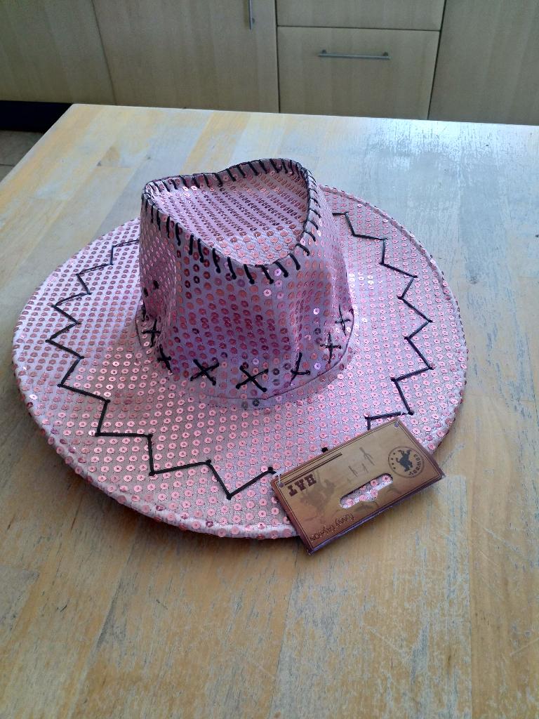 Roze cowboyhoed met roze palletten, volwassen, Ophalen of Verzenden, Nieuw, Carnaval, Accessoires