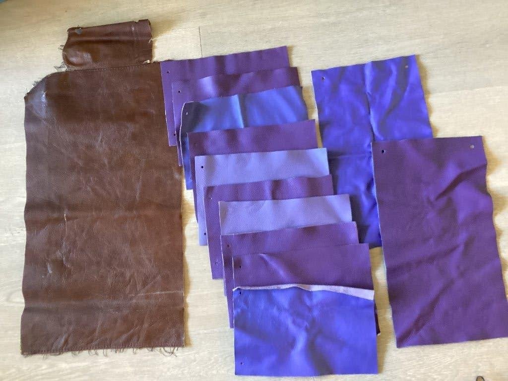 Leer, lapjes leer, paars leer, bruin leer, leder, knutselen, Hobby en Vrije tijd, Stoffen en Lappen, Ophalen of Verzenden, Zo goed als nieuw