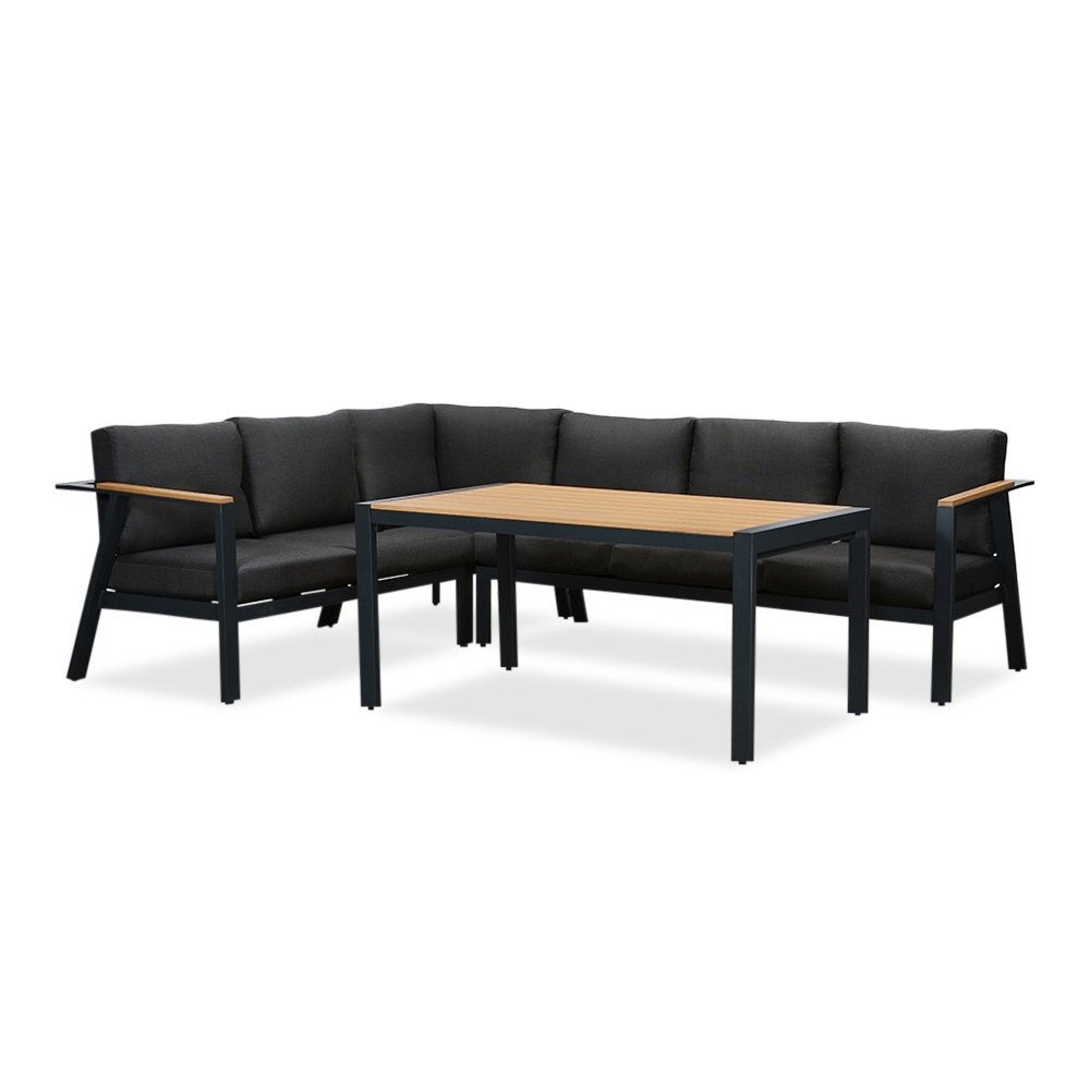 Gerona dining hoek loungeset | alu + teakhout | 263x203cm, Ophalen, Aston Martinlaan 36, 6 zitplaatsen, Teakhout