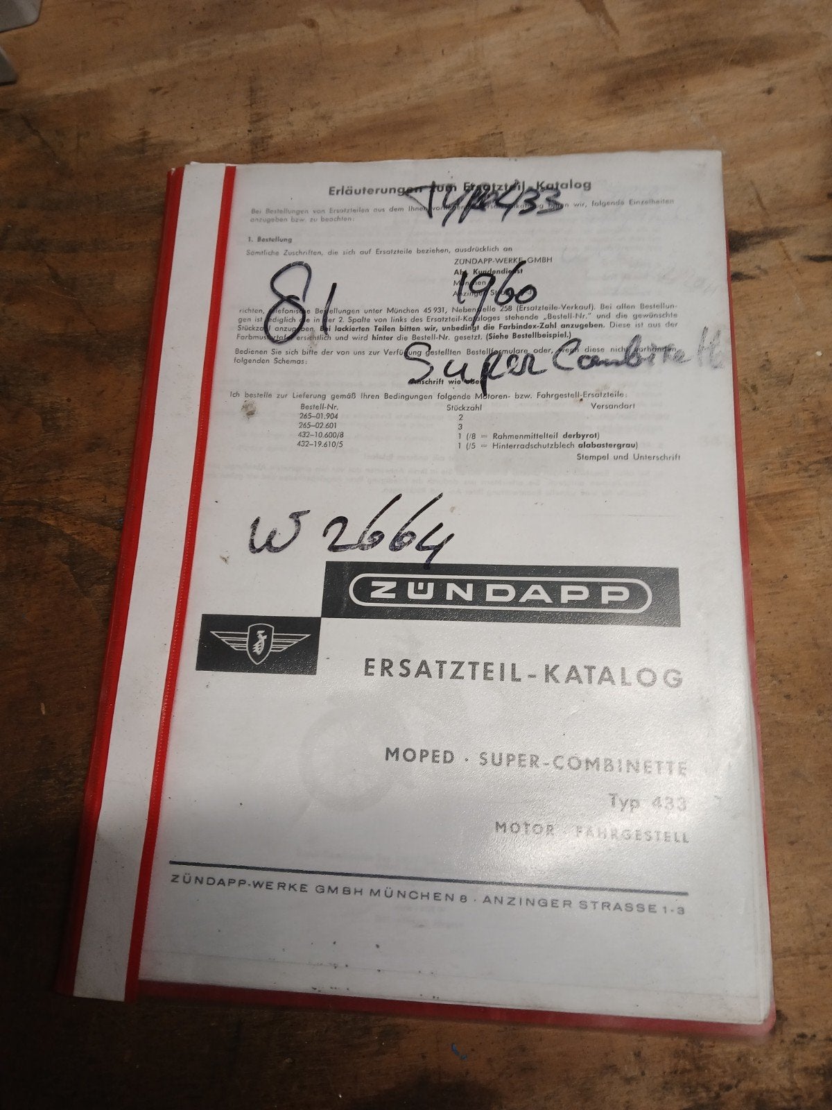 Zundapp 433 onderdelenboek - Super-Combinette, Fietsen en Brommers, Ophalen of Verzenden, Gebruikt, Overige typen