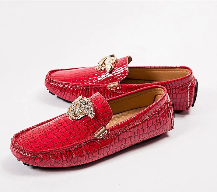 Rode heren slangen loafers schoenen mannen leren instappers, Kleding | Heren, Schoenen, Verzenden, Nieuw, Overige kleuren, Loafers