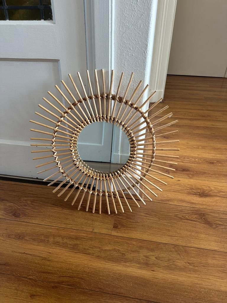 Rotan spiegel Xenos - 54 cm diameter, Ophalen, Gebruikt, Rond, Minder dan 100 cm