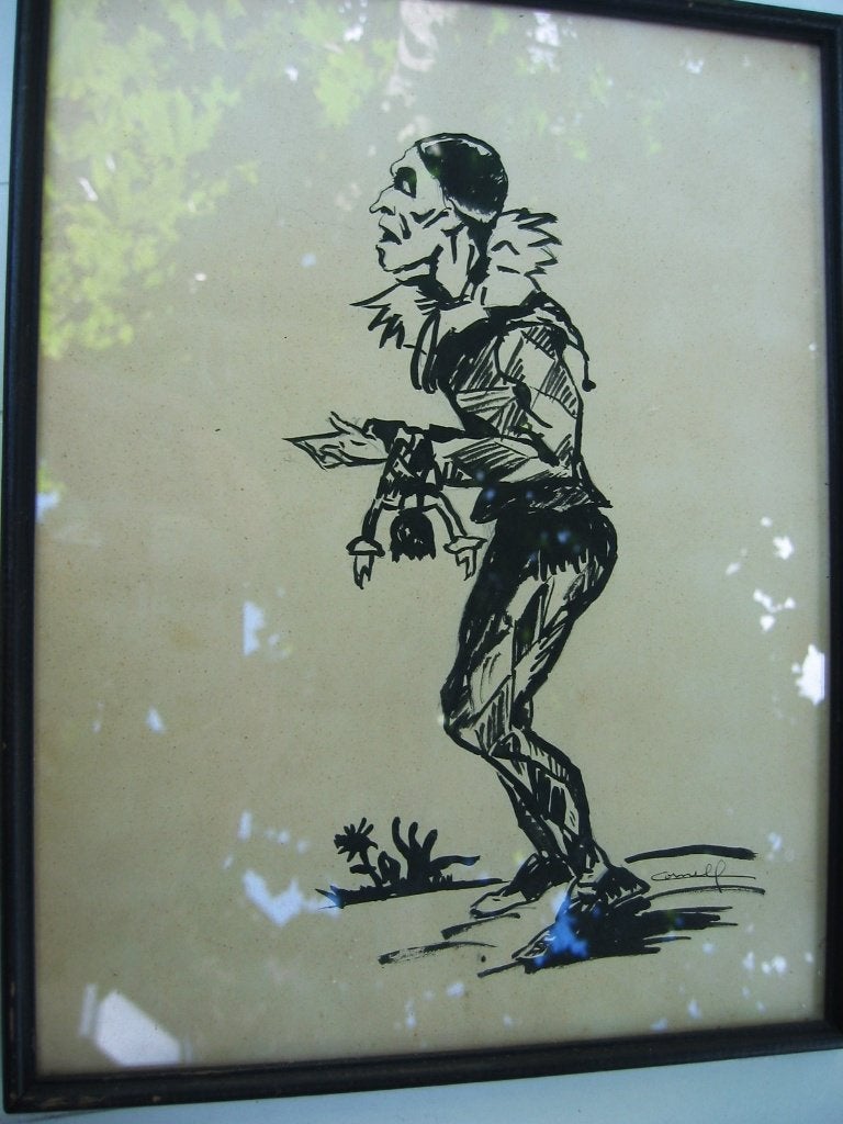 Nar / straatartiest / buikspreker / clown, Ophalen of Verzenden, Tekening, Achter glas