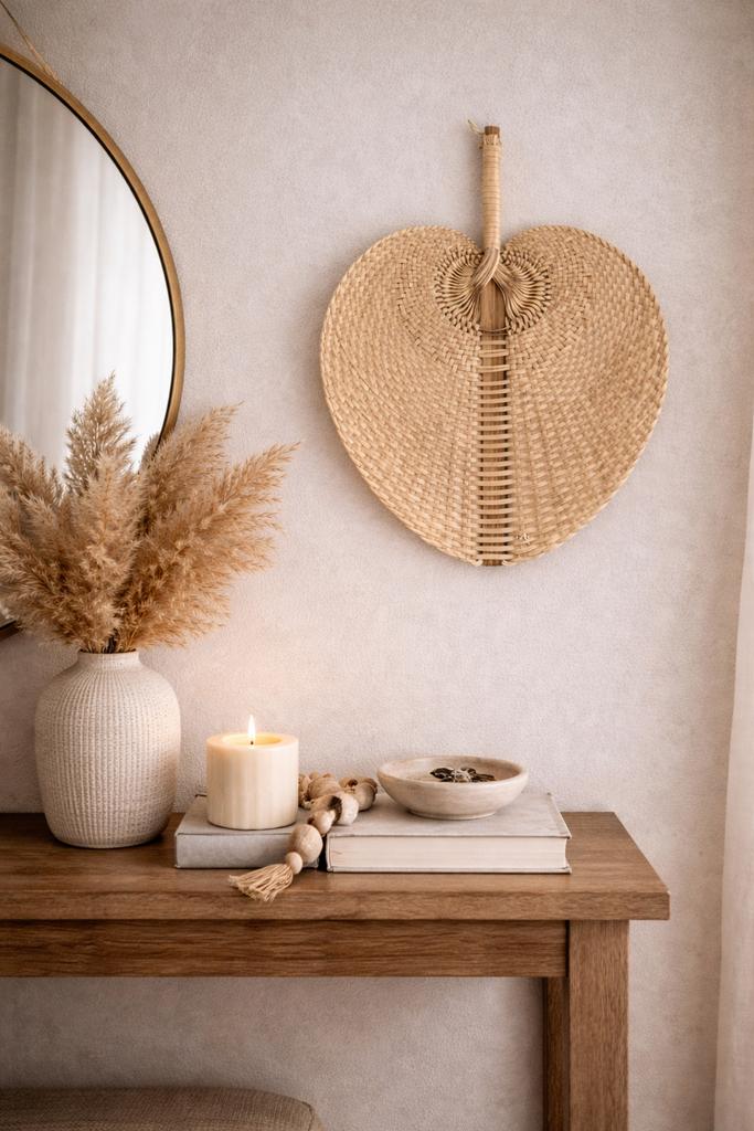 Handgemaakte Woven Waaier – Bambo/Rattan Wanddecoratie 40 cm, Huis en Inrichting, Woonaccessoires | Wanddecoraties, Nieuw, Ophalen of Verzenden