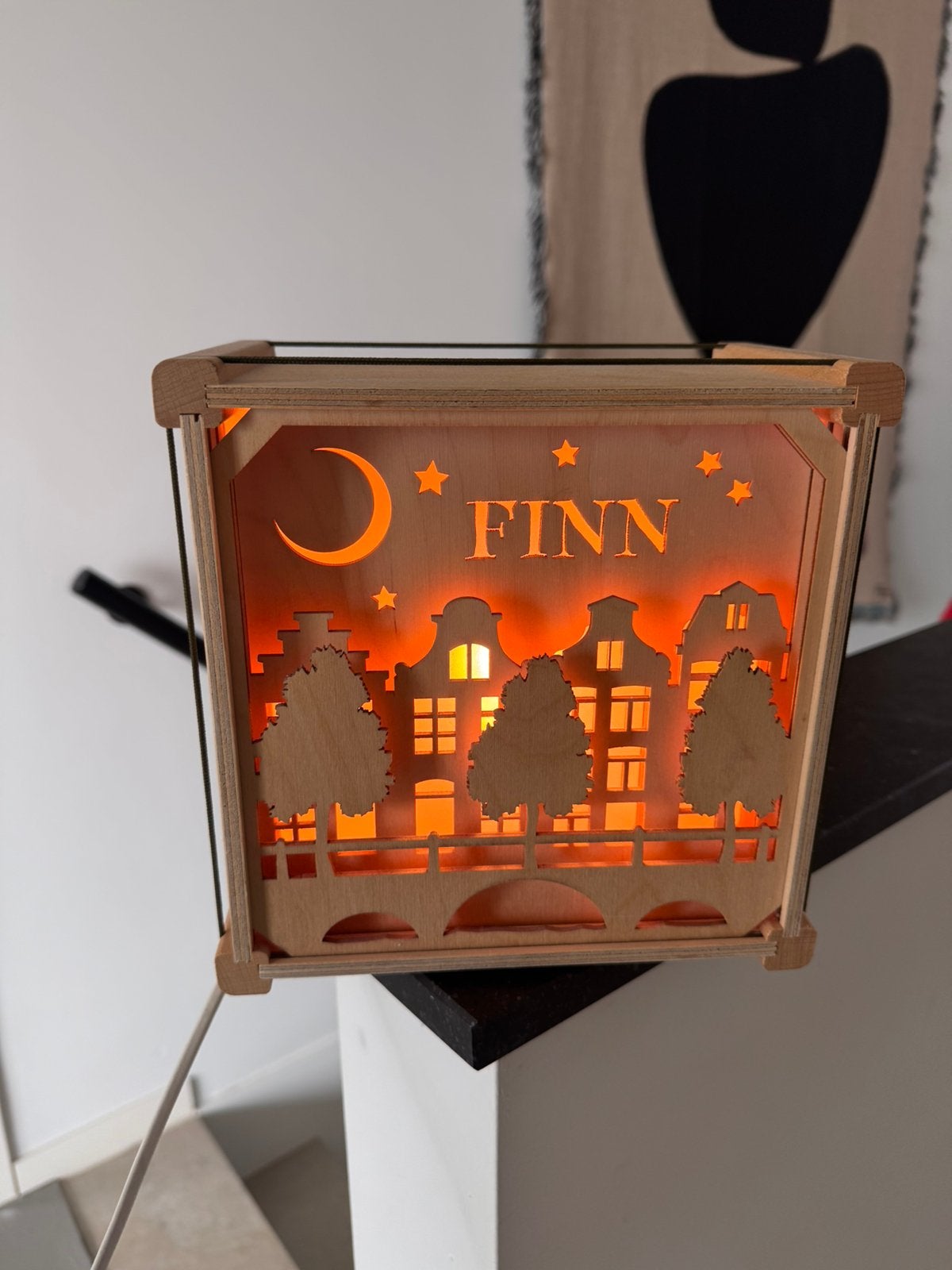 Nachtlampje Finn gepersonaliseerd, Ophalen of Verzenden, Zo goed als nieuw, Hout, Inclusief lichtbron