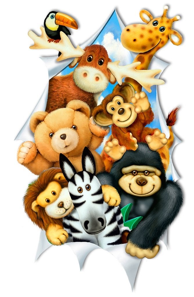 Jungle 3D muursticker Knuffeldieren Lang, Baby-, kinderkamer, Kinderen en Baby's, Verzenden, Nieuw, Wanddecoratie