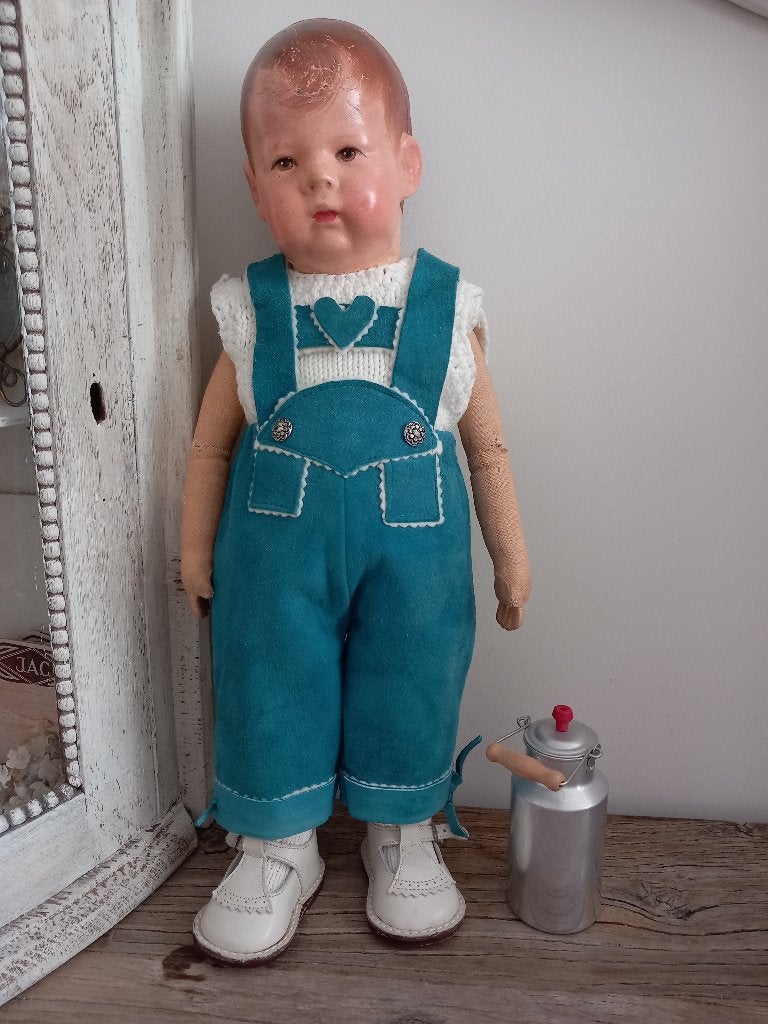 oud antieke poppen lederhozen met hemdje., Ophalen of Verzenden, Zo goed als nieuw, Kleertjes