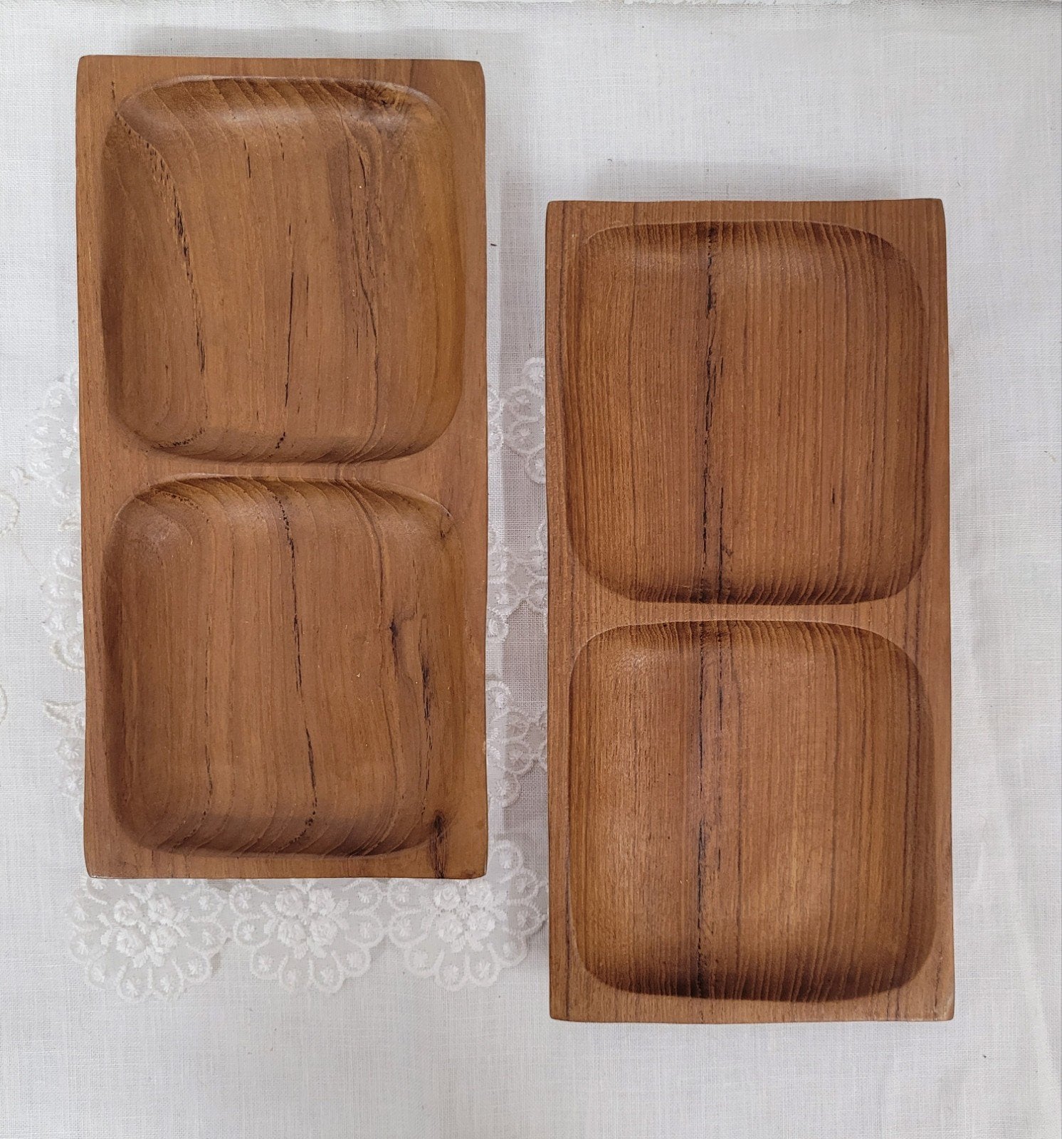 Vintage Winsome teakhouten serveerschalen/snackschalen, Verzenden, Huis en Inrichting