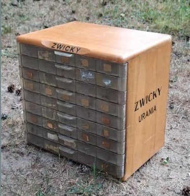 Oud vintage fourniturenkast ladenkastje zwicky zijdegaren, Antiek en Kunst, Ophalen of Verzenden