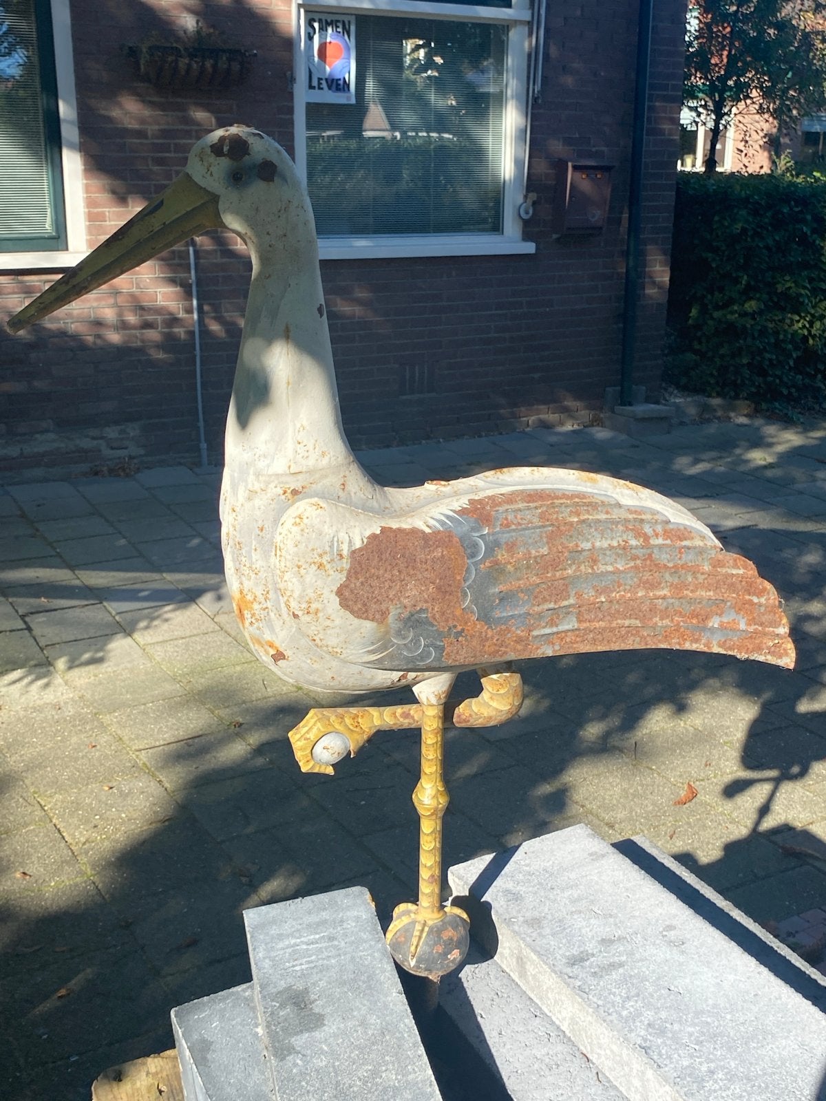 Antieke Ooievaar Den Haag - Beschilderd Metaal, Overige typen, Ophalen of Verzenden, Handgemaakt, Metaal