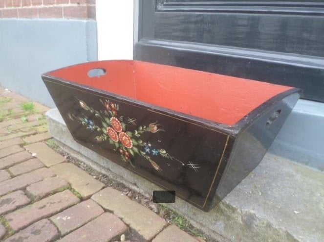 Houten kist, mangelbak met handgrepen beschilderd zwart hout, Ophalen of Verzenden