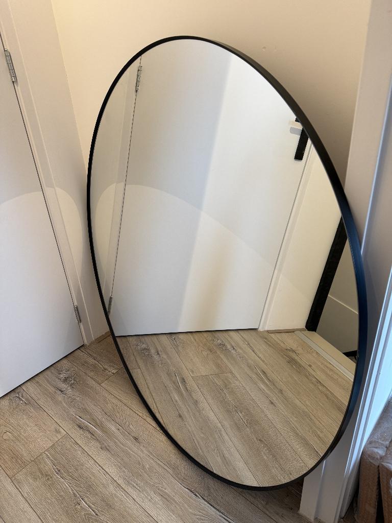 Spiegel rond IKEA zwart dia 110cm, Ophalen, 100 tot 150 cm, Rond, Zo goed als nieuw