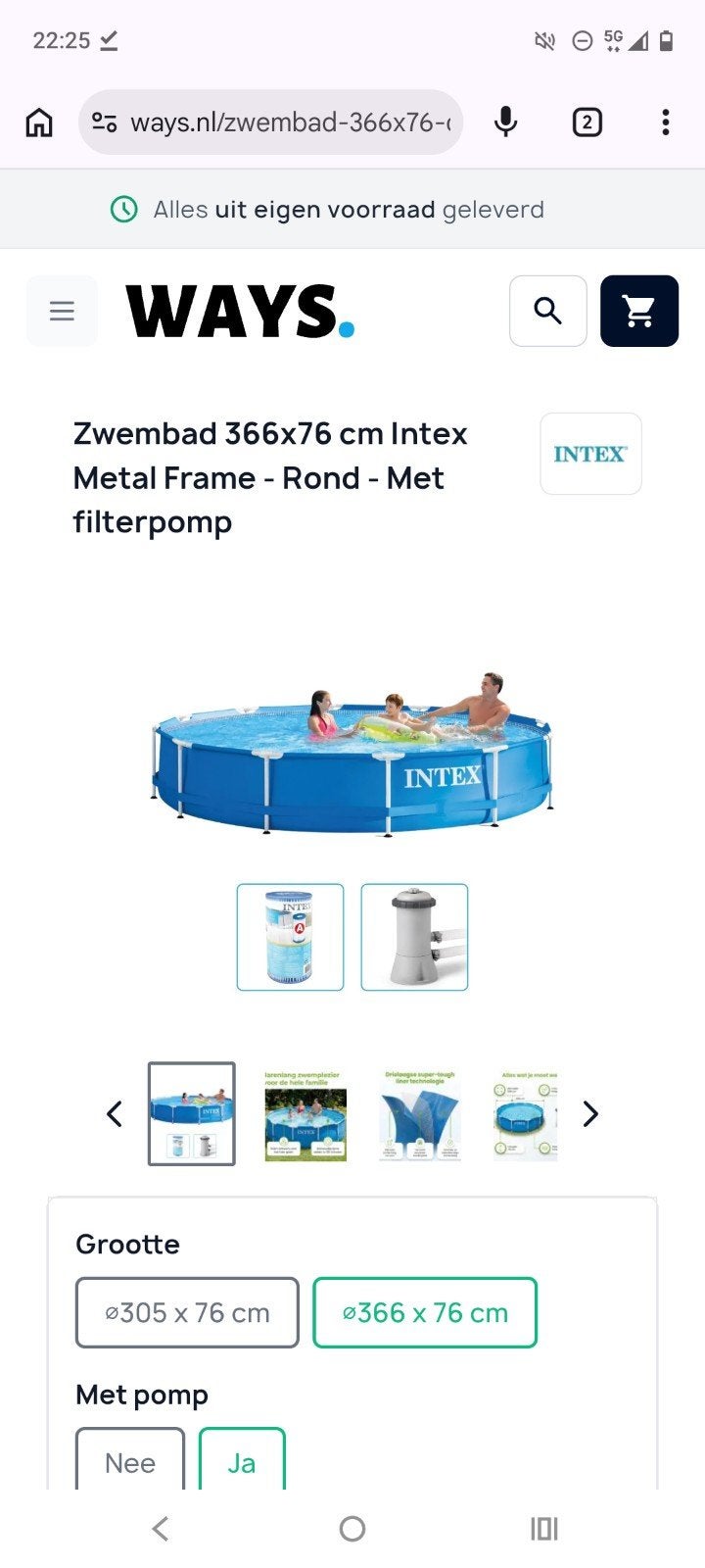 Intex zwembad 366/76, Ophalen, Minder dan 80 cm, Rond, 300 cm of meer