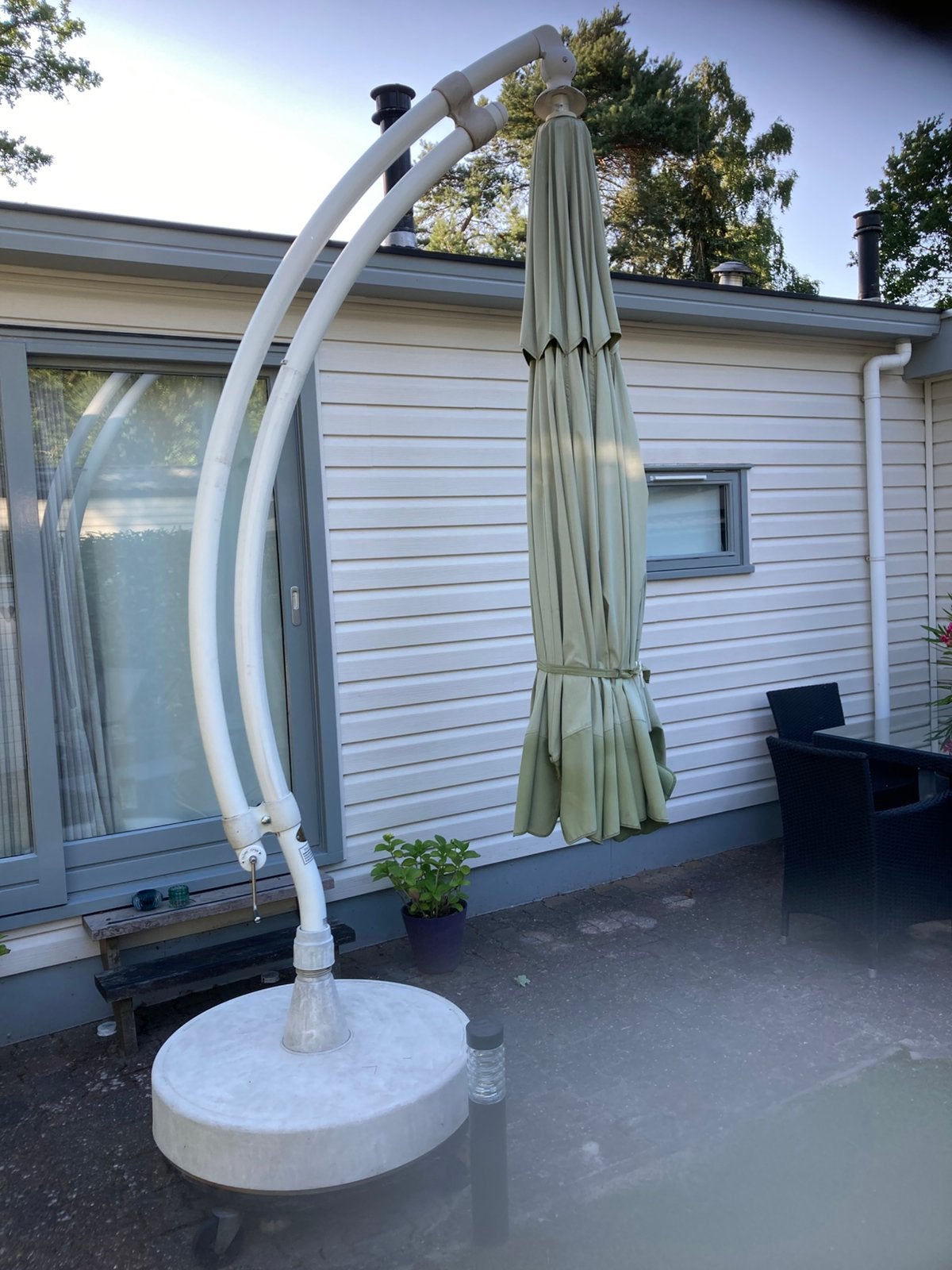 Sun Garden easy sun parasol 350cm groen, Tuin en Terras, Parasols, Ophalen, Gebruikt, 3 tot 4 meter, Zweefparasol