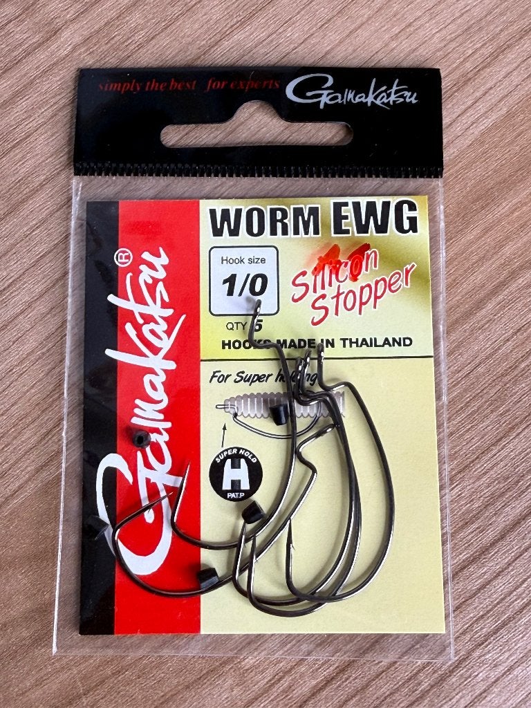 Gamakatsu Worm EWG haken met Silicon Stopper – maat 1/0, Haak, Nieuw, Ophalen of Verzenden, E