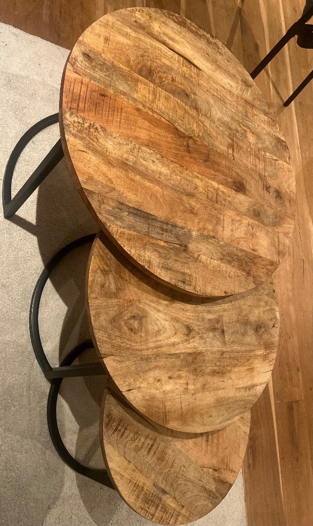 Mango houten salon tafels (set 3), Huis en Inrichting, Ophalen, Gebruikt, 50 tot 100 cm, Rond