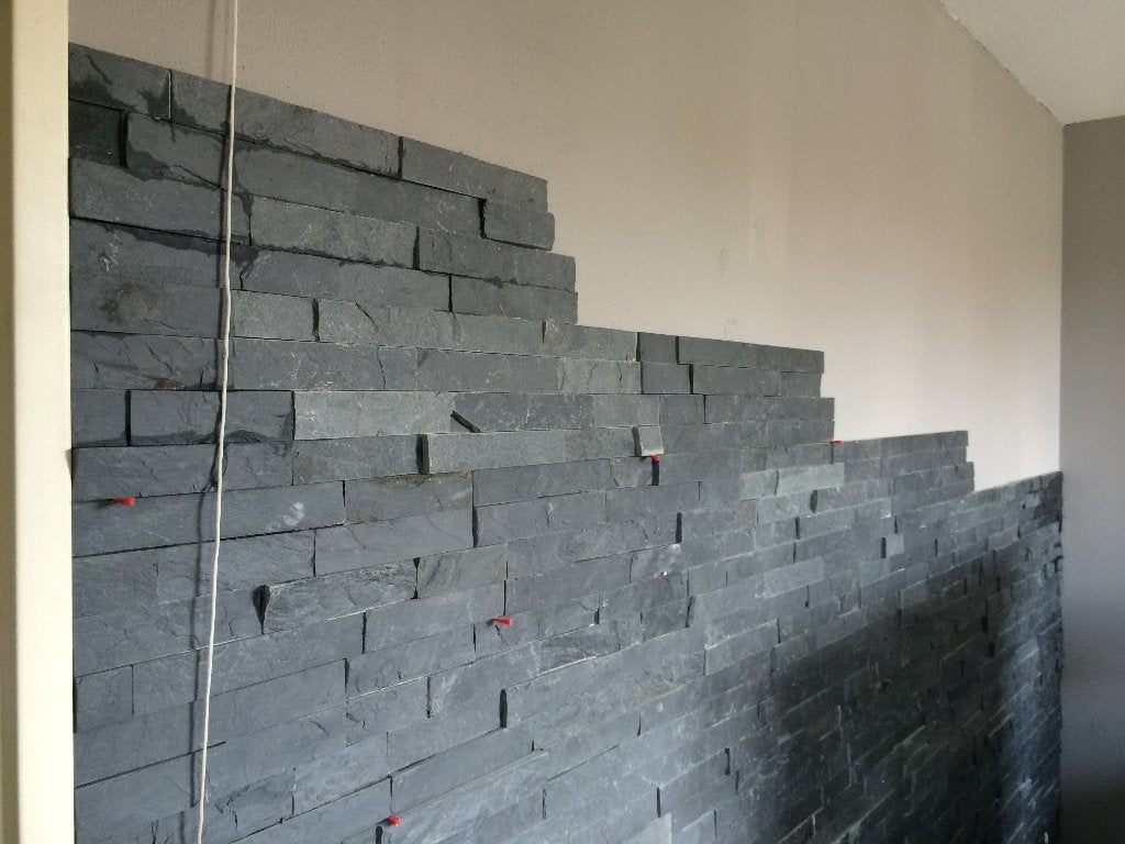 muurbekleding slate black steenstrips 15x55x1.5/2 cm z -vorm, Tuin en Terras, Ophalen of Verzenden, Nieuw, Keramiek, Terrastegels