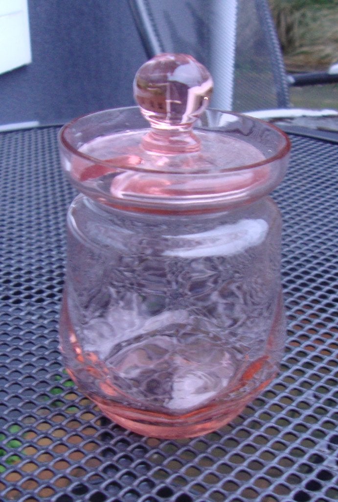 Vintage Roze Glaswerk Potje met Deksel - puntgaaf, Ophalen of Verzenden