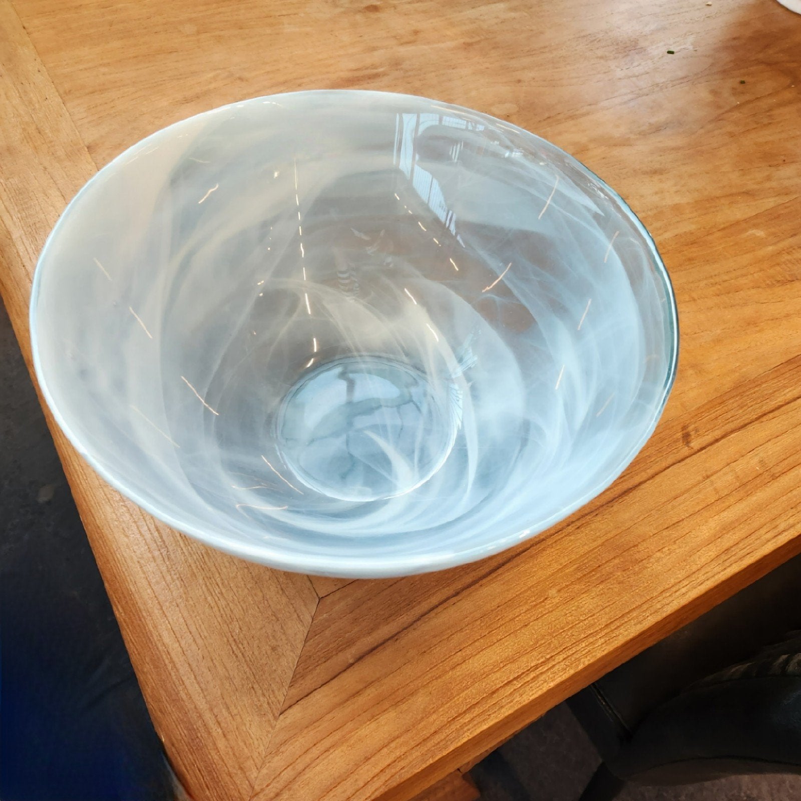 Sfeervolle blauwe schaal met marmer-effect(gecentrifugeerd), Ophalen, Gebruikt, Rond, Glas