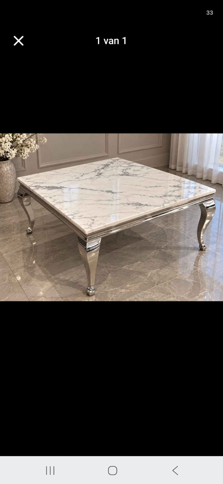 Luxe Salontafel Marmerlook met Zilveren Poten, Huis en Inrichting, 50 – 75, 50 tot 100 cm, Modern, Klassiek, Luxe, Vierkant
