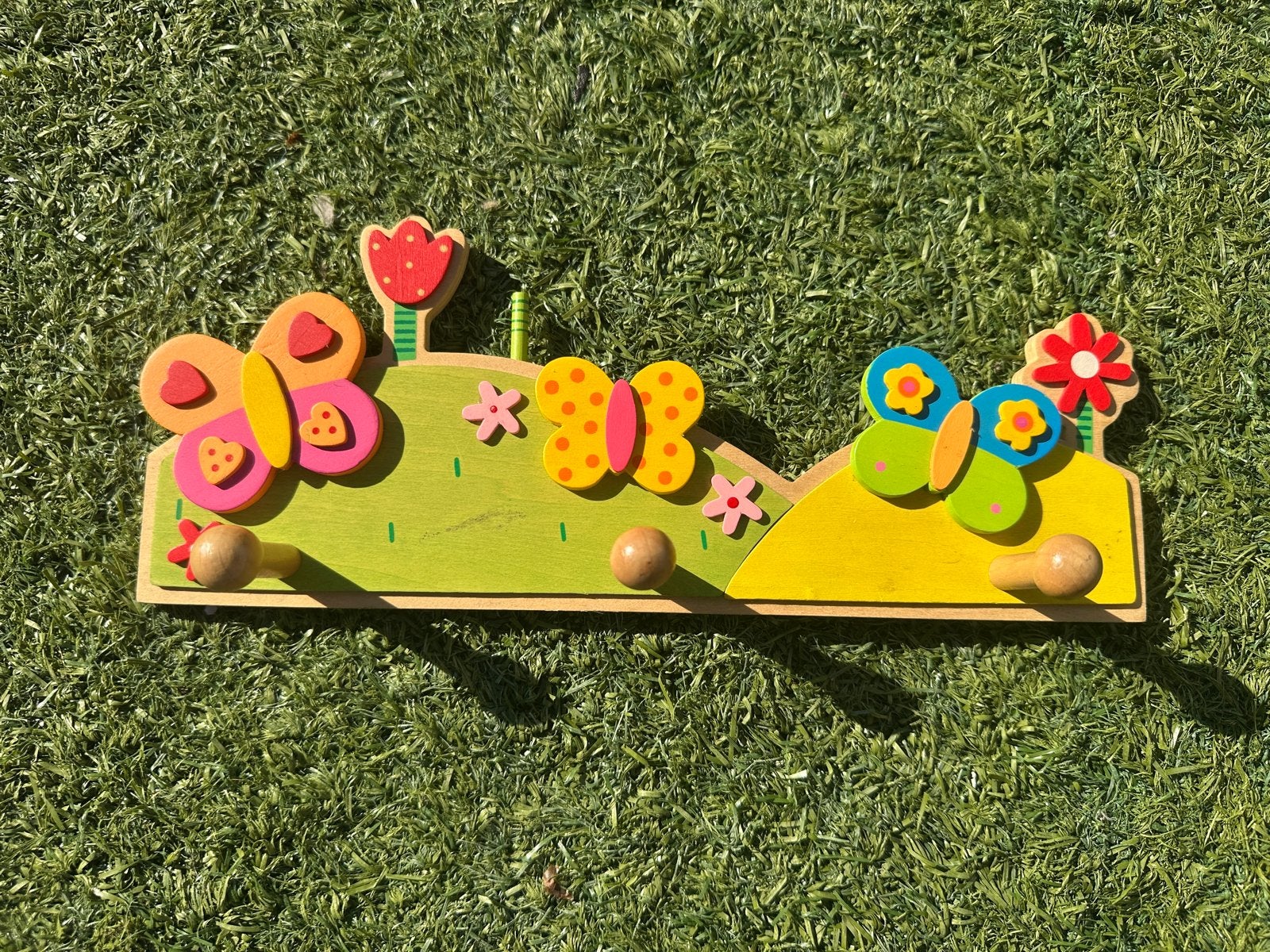 Vrolijke houten kapstok met vlinders voor kinderkamer, Ophalen, Overige merken, Zo goed als nieuw, Kapstokje