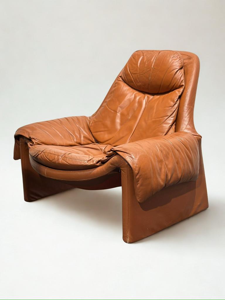 Vintage Midcentury P60 Saporiti Leren Fauteuil, Huis en Inrichting, Fauteuils, Ophalen of Verzenden, Zo goed als nieuw, 75 tot 100 cm