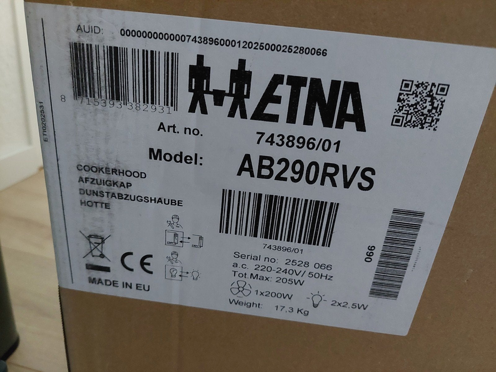 ETNA AB290RVS nieuw in doos, Ophalen, Nieuw, 600 tot 800 m³ per uur, Recirculatie