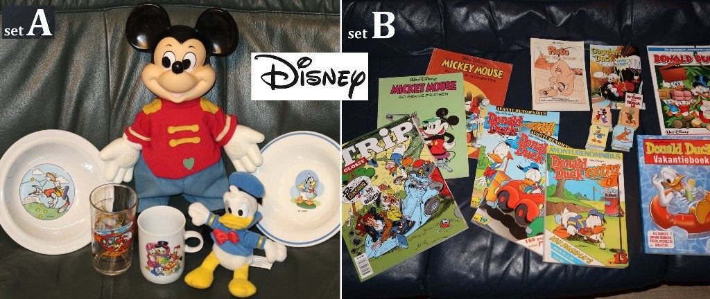 2 sets vintage Disney items en boekjes, oa. jaren 60 t/m 90, Verzamelen, Verzenden, Donald Duck, Gebruikt, Overige typen