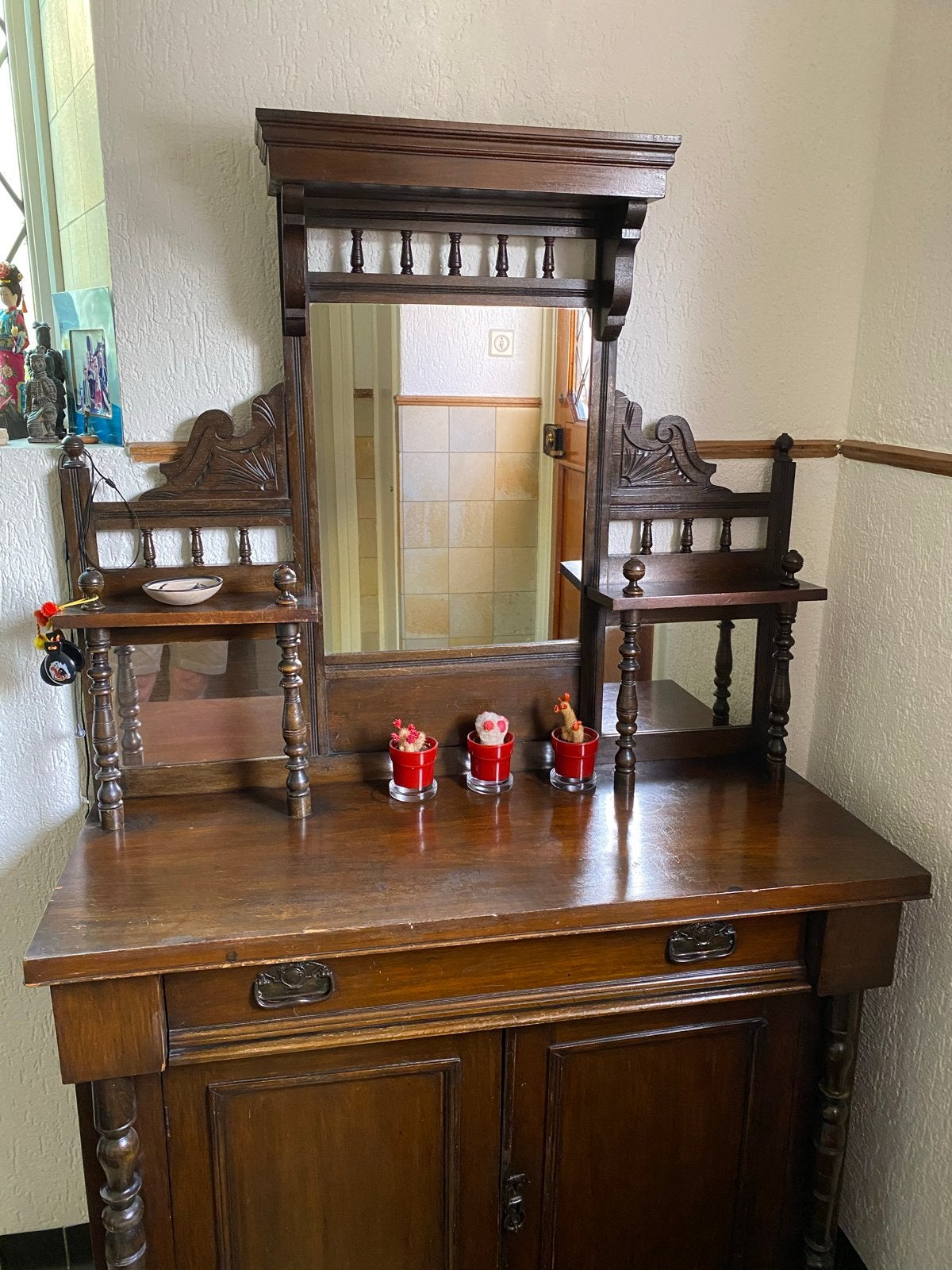 Vintage/Antieke Spiegelkast met lade en legplank, Ophalen