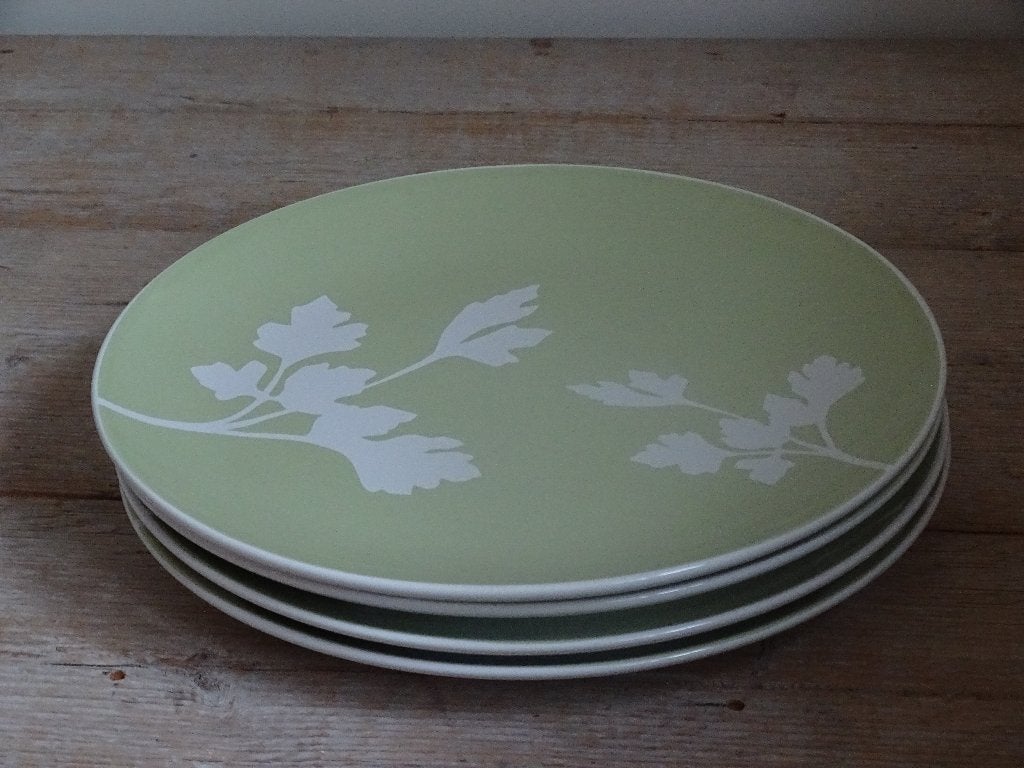 4x Dinerbord IKEA, groen met bladeren,  zo goed als nieuw, IKEA, Ophalen of Verzenden, Zo goed als nieuw, Bord(en)