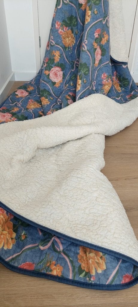XXL Vintage-Stijl Sprei Deken Bloemen Teddy fleece 250 x 260, Eu, Eenpersoons, Overige materialen, Ophalen of Verzenden
