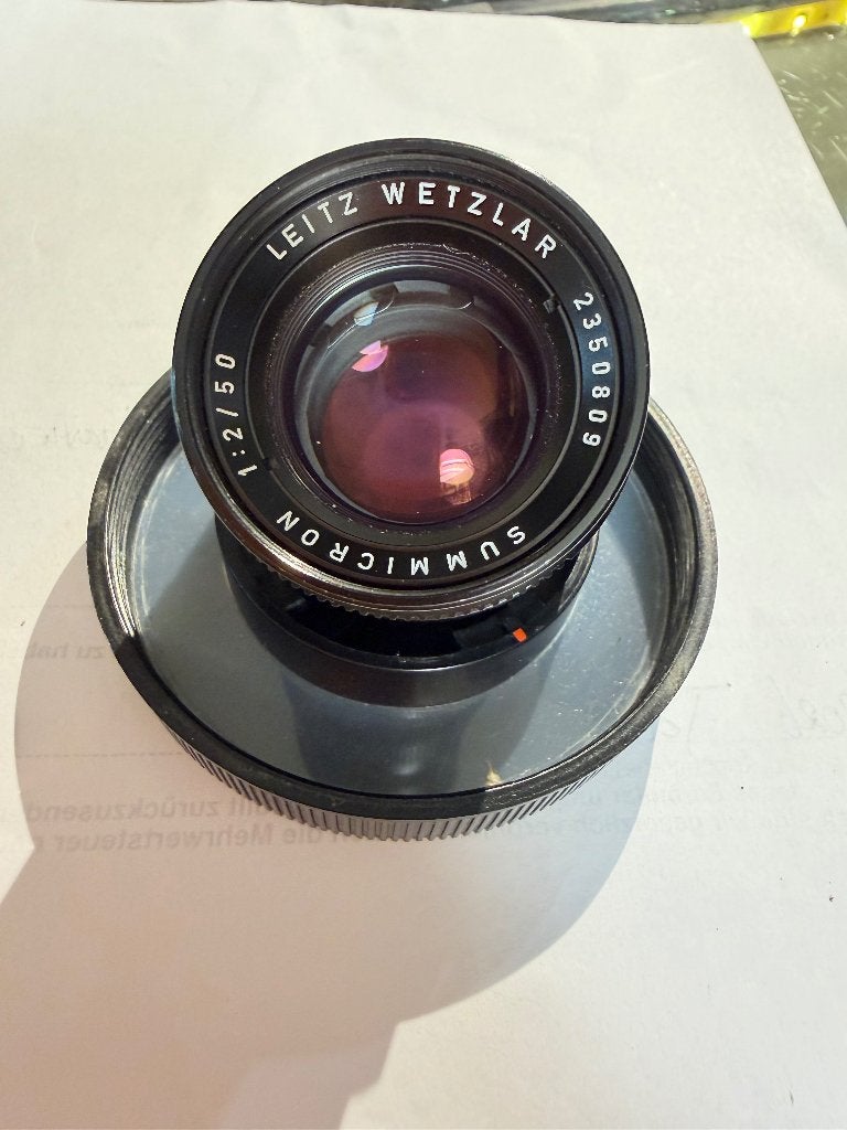 Leica Summicron Black 50mm/2.0 Type 3 Versie 11817, Beschermhoes/tas, Gebruikt, Ophalen of Verzenden, Standaardlens