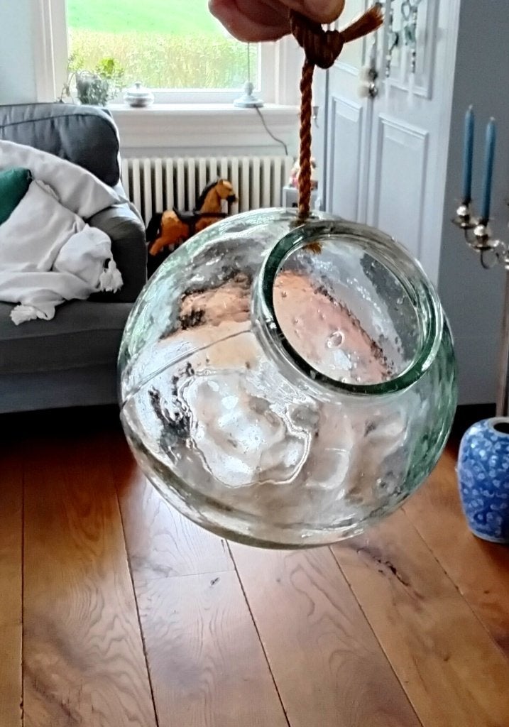 Grote hangende glazen bol - stoere touw - bv voor terrarium, Tuin en Terras, Overige materialen, Gebruikt, Rond, Ophalen of Verzenden