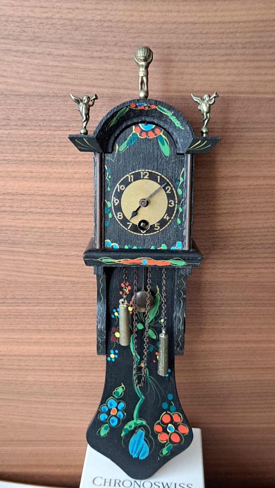 Vintage Dora Kuhn Miniatuur Klok  Handgeschilderd & Mechanis, Ophalen of Verzenden