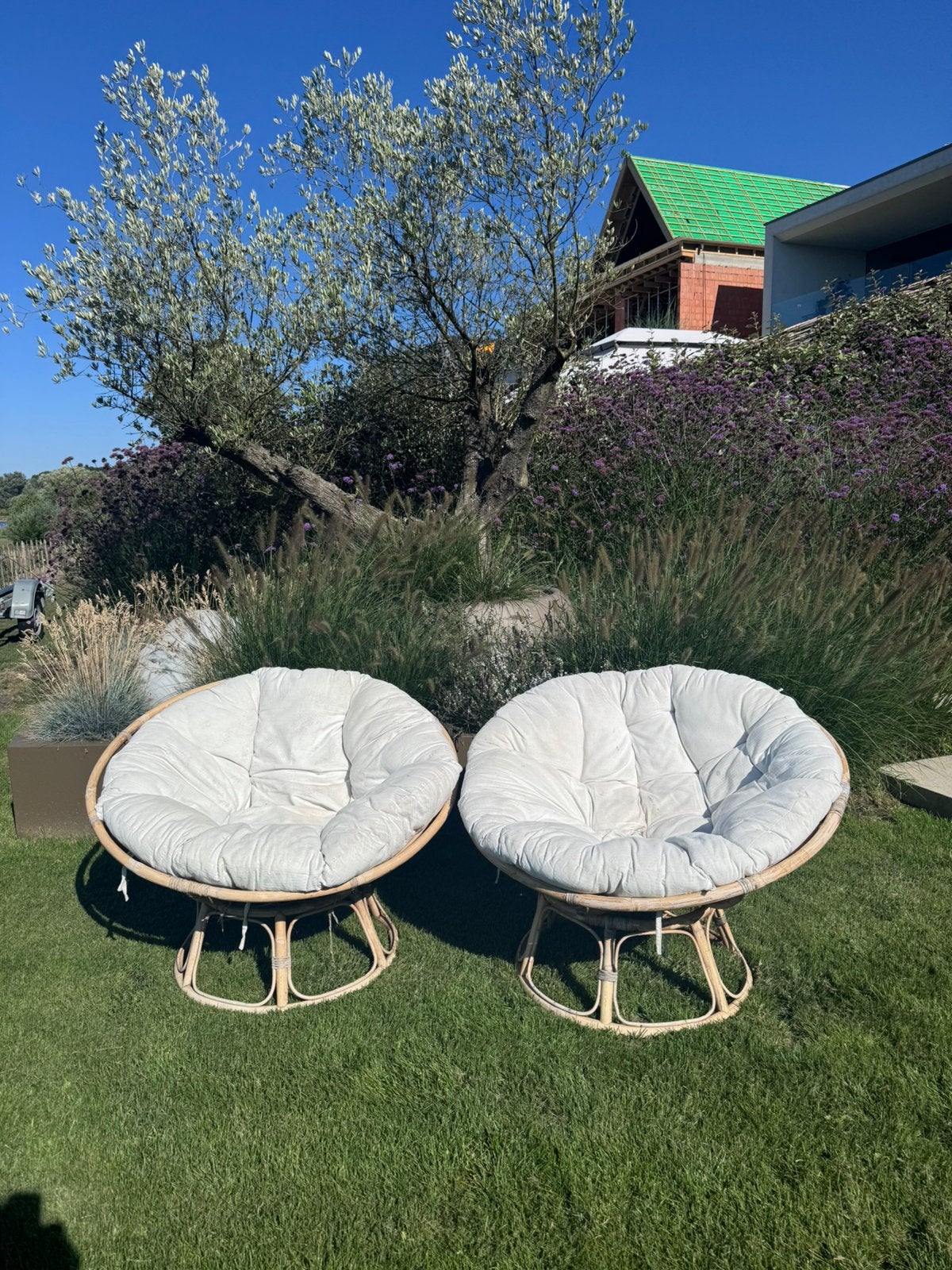 2x Loungestoel Papasan bruin rotan, Gebruikt, Rotan, Loungeset, Stoel