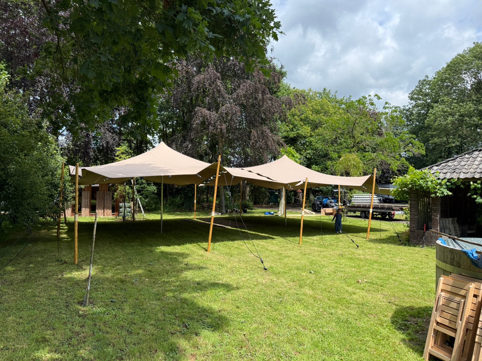 Te huur nieuwe Stretchtenten Goedkoop Partytent feesttent, Ophalen of Verzenden, Zo goed als nieuw, 8 meter of meer, 6 meter of meer